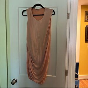 Stunning minimalist asymmetrical draped silk lined pull over dress